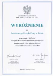 Skan wyróżnienia dla PUP Iława 2017 - wersja mini